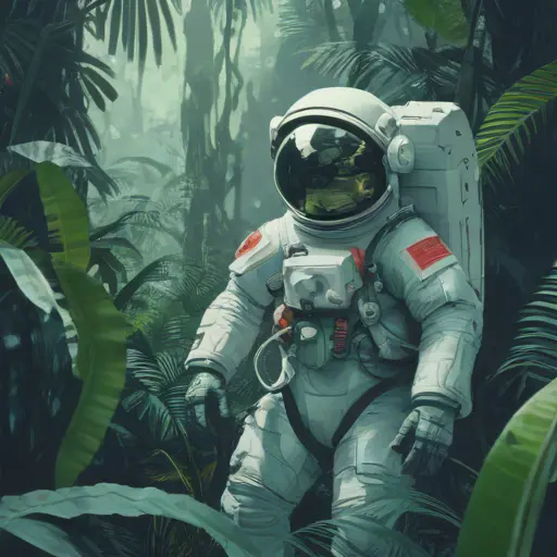 An astronaut riding a green horse